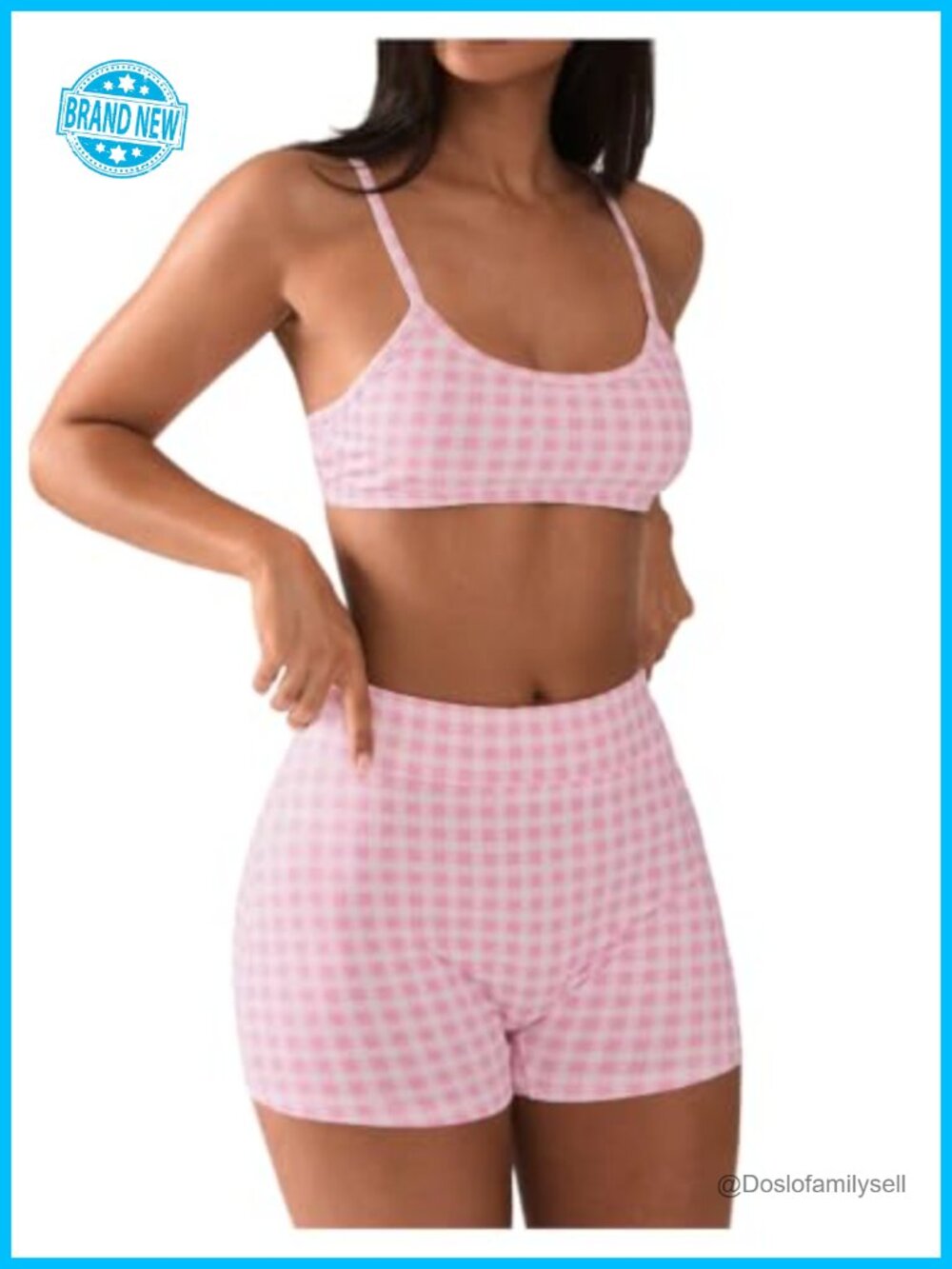 Floerns Women's Gingham Cropped Camisole Top & Sports Shorts Set